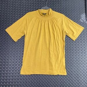Vintage Essentials by ABS Mustard Yellow Mock Neck Blouse Top Shirt Women's Sz M